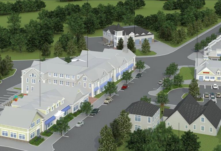 Aerial rendering of a proposed Supreme Companies village-style development